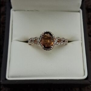 Golden Tourmaline & White Ziron Halo Enfinity style Ring.